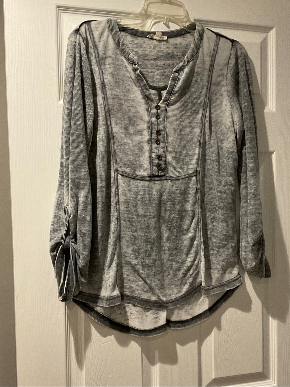 Washed Gray Long-Sleeve Henley Top